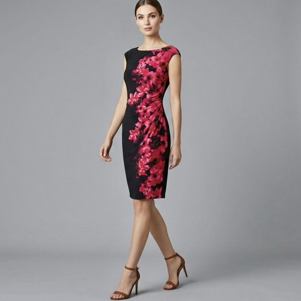 Lauren Ralph Lauren Black Floral Dress Est Sz XS Sleeveless Knee Length Boho